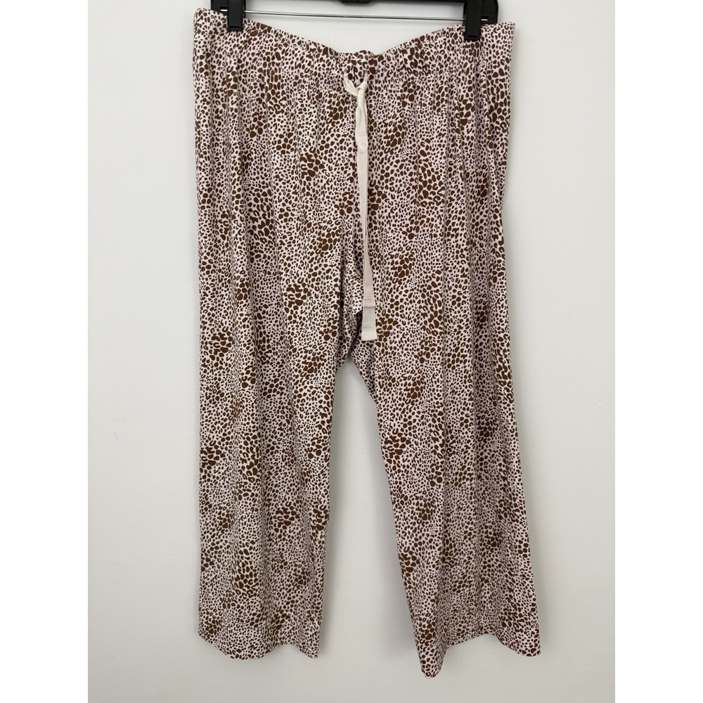 LANDS END Womens 2 PC Cheetah PAJAMAS Set MP Knit Top Pants Brown Animal Print - Picture 2 of 12